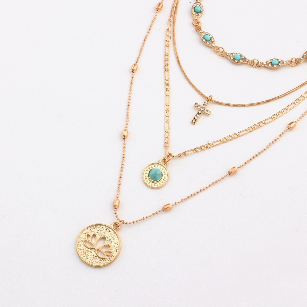 Gold and Turquoise Layered Necklace Set